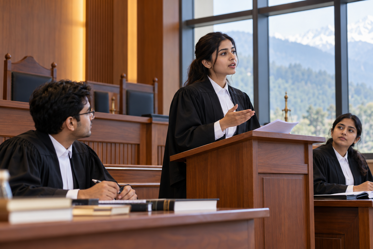 Law students taking part in a moot court exercise